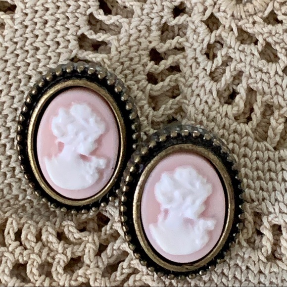 Vintage Pink Cameo Earrings